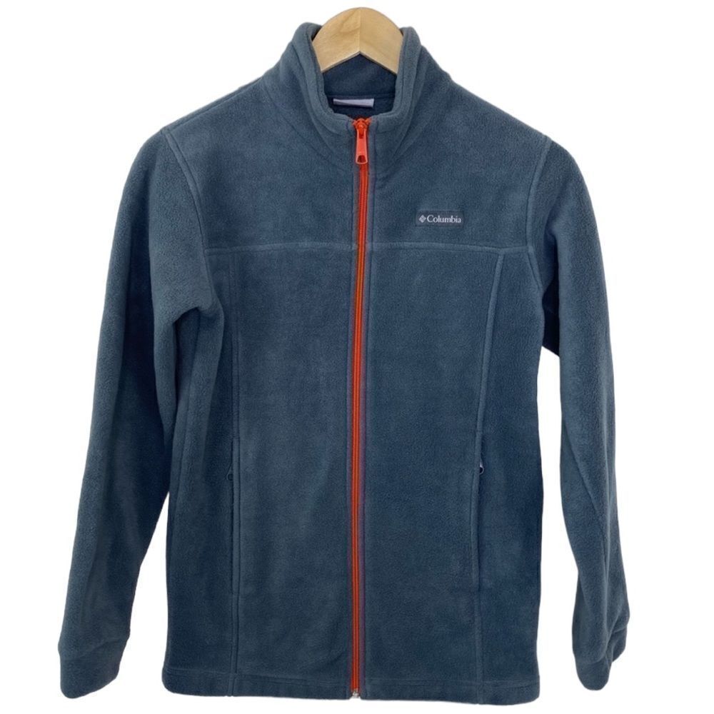Columbia boys full zip fleece jacket in gray with orange detail size large